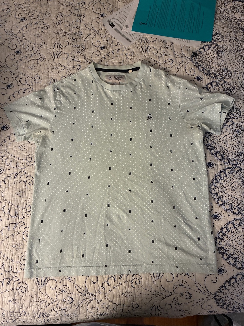 Original Penguin Men's Light Blue Short Sleeve Logo Tee - M
